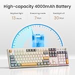 Kisnt KN104 Wireless Mechanical Gaming Keyboard, 100% Full Size 104 Keys with Number Pad, Custom RGB Backlit, Creamy Sound, Hot Swappable, Bluetooth/2.4GHz/USB-C for Win/Mac/PC (Retro Beige)