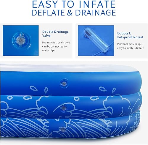 Miniatura 4 de Piscina hinchable KMM Family - Piscina infantil de tamaño completo 103 x 69 x 22 pulgadas piscina grande sobre el suelo para niños a partir de 3