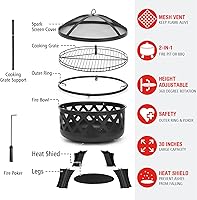 Vista 2 de SINGLYFIRE - Hogueras de 30 pulgadas para exteriores con parrilla, hoguera de leña al aire libre grande, cuenco de acero para fogata para patio