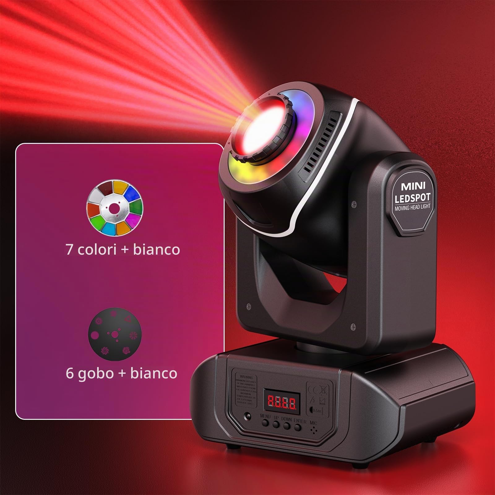 50W LED Teste Mobile Luci da Palcoscenico, RGBW 7 Gobos 8 Colori Luci Discoteca DMX512 Luci da Palco con Telecomando per Spettacoli Discoteche Bar Feste
