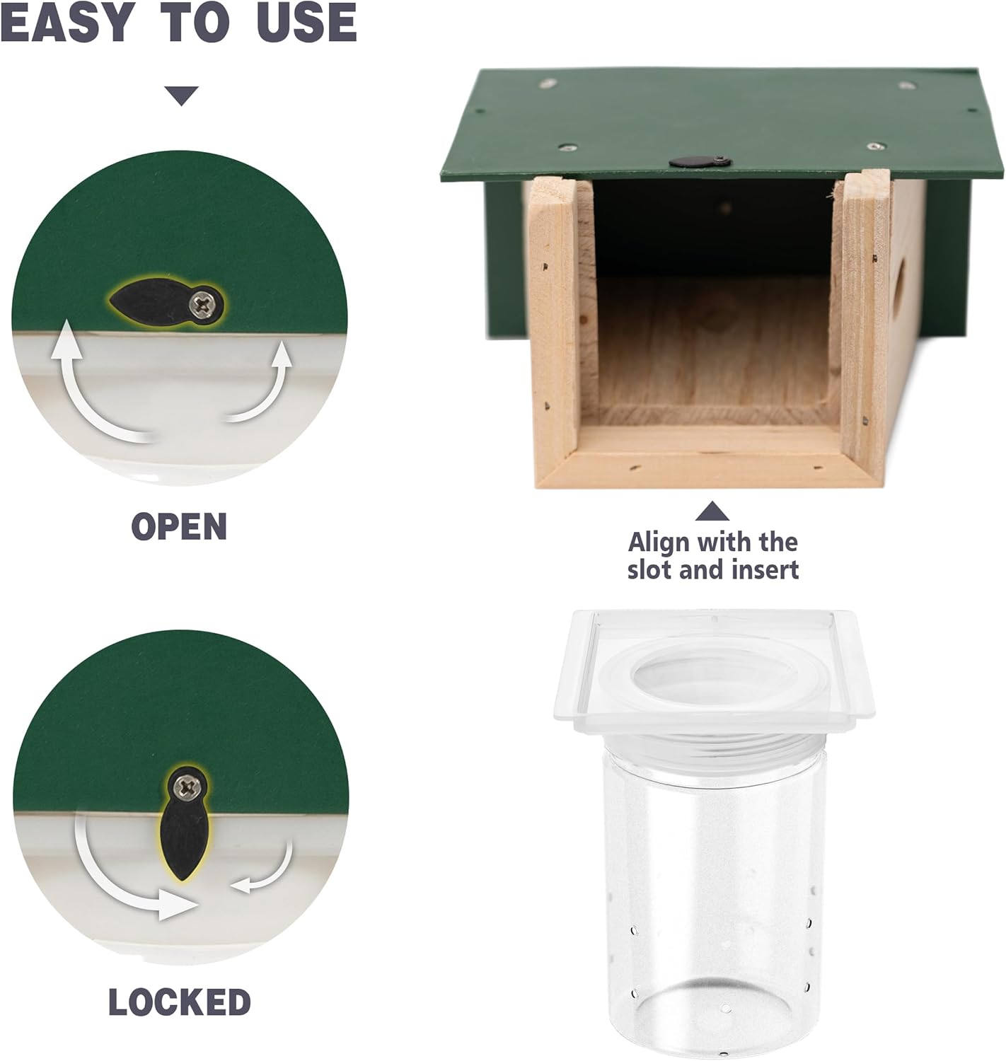 Carpenter Bee Trap for Outside - Green Pentroof Shed Style Nature Hanging Wood Carpenter Bee Traps Outdoor - Best Bee Trap - Insect Traps with Removable Vault (2 Pack)