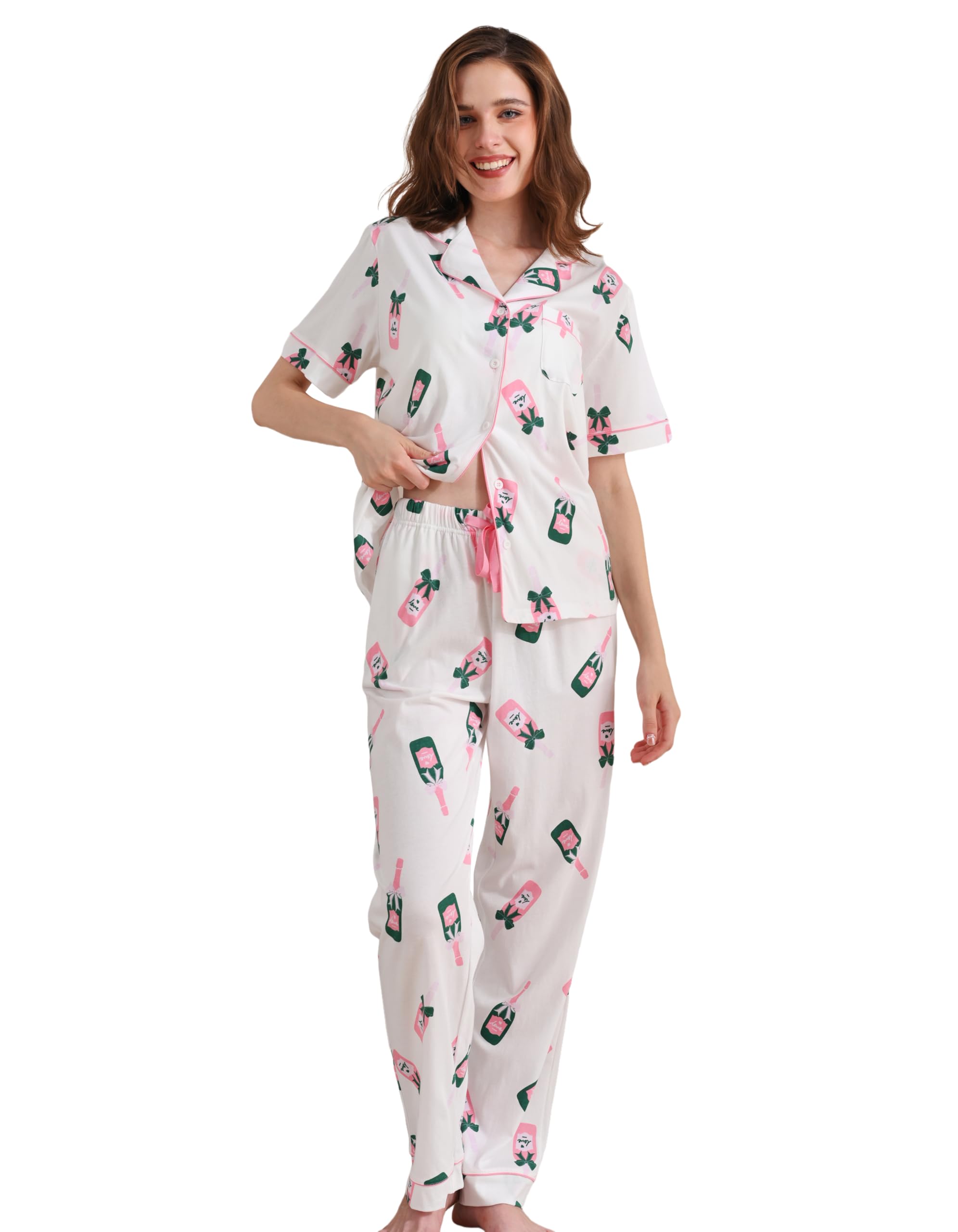 NAP BOUND 100% Cotton Women's Pajama Sets Short Sleeve Button Down Soft Pjs 2 Piece Lounge Set with Pocket Nightwear XS-XXL