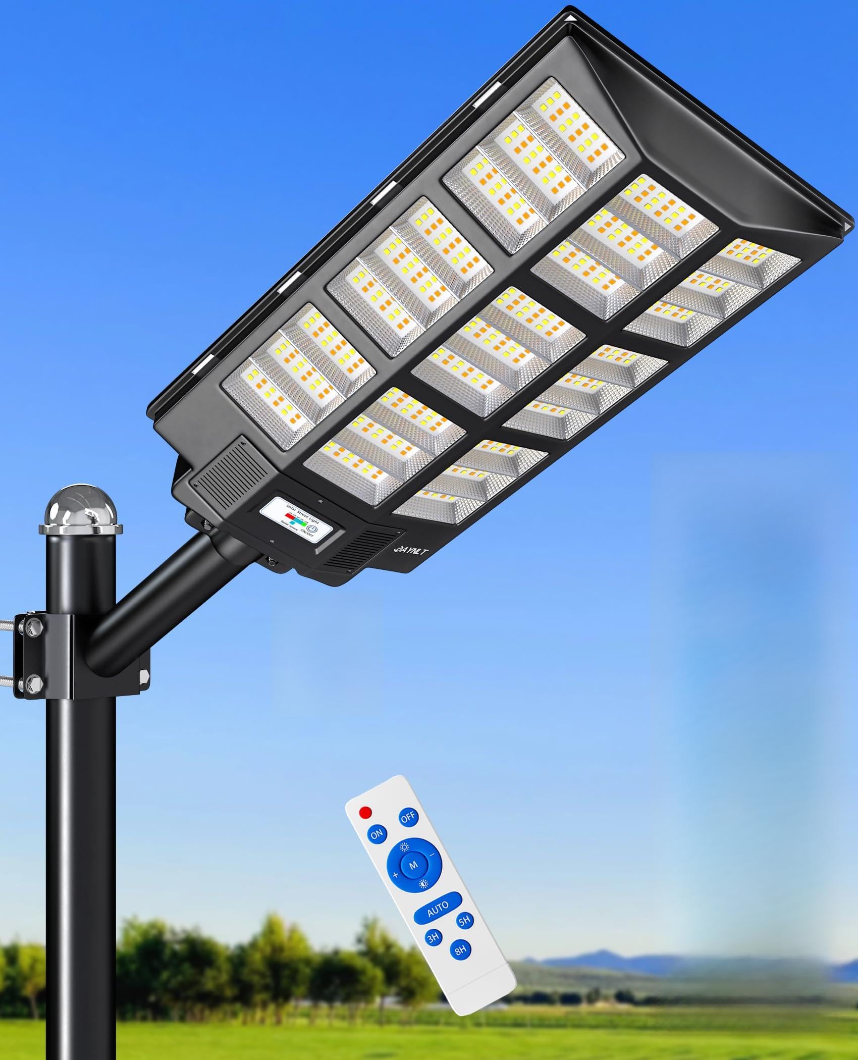 JAYNLT 4200W Farolas Solares Exterior, 3000K/4500K/6500K Farola Energía Solar con Sensor de Movimiento, Impermeable IP67 Foco Exterior y Control Remoto, Luz solar potente para Garage, Patio, Jardín
