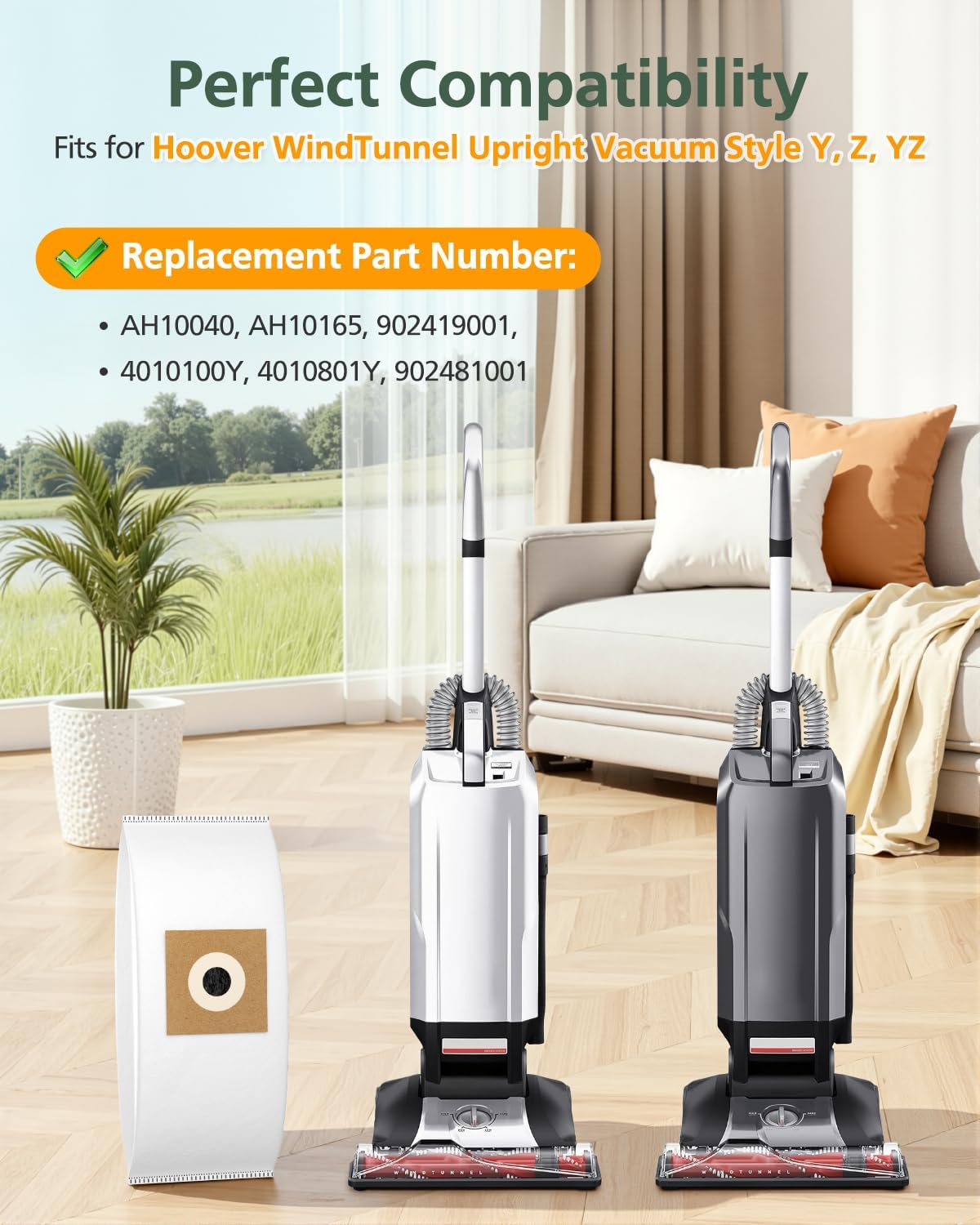 Type Y Carbon Vacuum Bags Replacement Compatible with Hoover WindTunnel Upright Style Y, Z, YZ Vacuum Cleaners, Part # AH10040, 902419001, 4010100Y, 4010801Y, 10 Pack