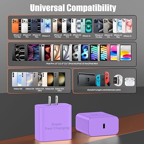 Miniatura 6 de Cargador para iPhone 17 16 Pro Max de Carga Rápida, Cargadores USB C Super Rápidos de 45W para iPhone 17(6FT+6FT+10FT) Cables de Carga Tipo C con