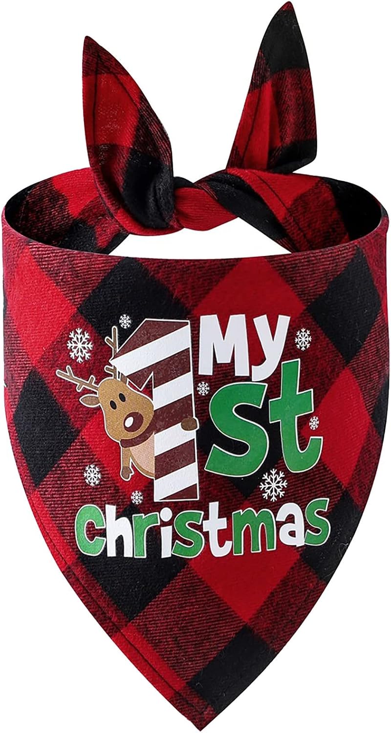 JPOQW12 Christmas Dog Bandana - with Antlers,Santa,Xmas Trees Merry Christmas Pattern Plaid Dog Scarf Triangle Bibs Pet Scarf for Small…
