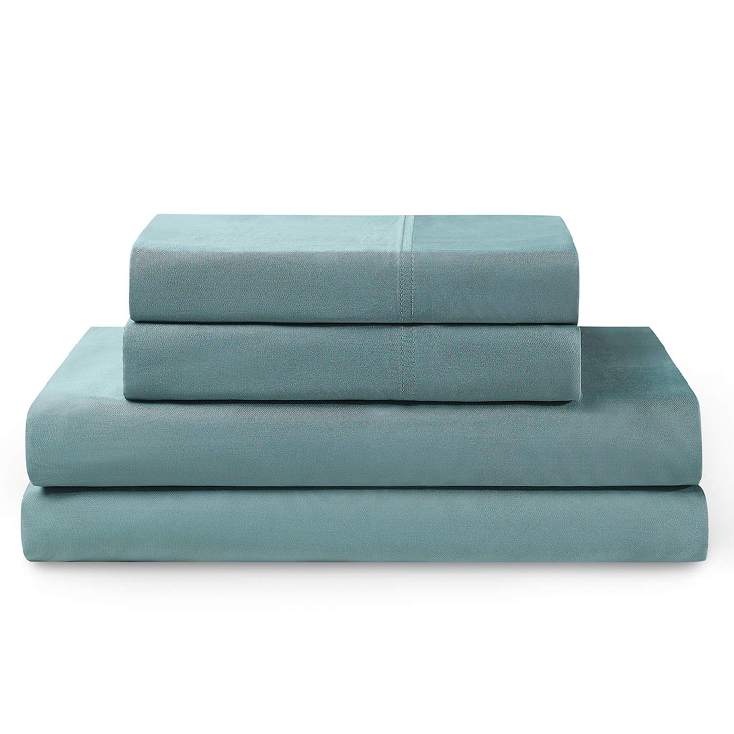 YnMCooling Bed Sheet Set with 100 Percent Rayon Derived from Bamboo, 400TC Fabric with 2 Pillowcases and Flat Sheet, Deep Pocket Fit 19'', Silky-Soft & Sweat Wicking, 4 Piece (Full, Sea Grass)