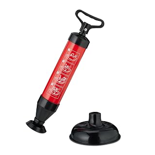 Relaxdays Abflussreiniger Pumpe, 2 Aufsätze für WC, Dusche, Waschbecken, Druckreiniger Abfluss, chemiefrei, schwarz/rot