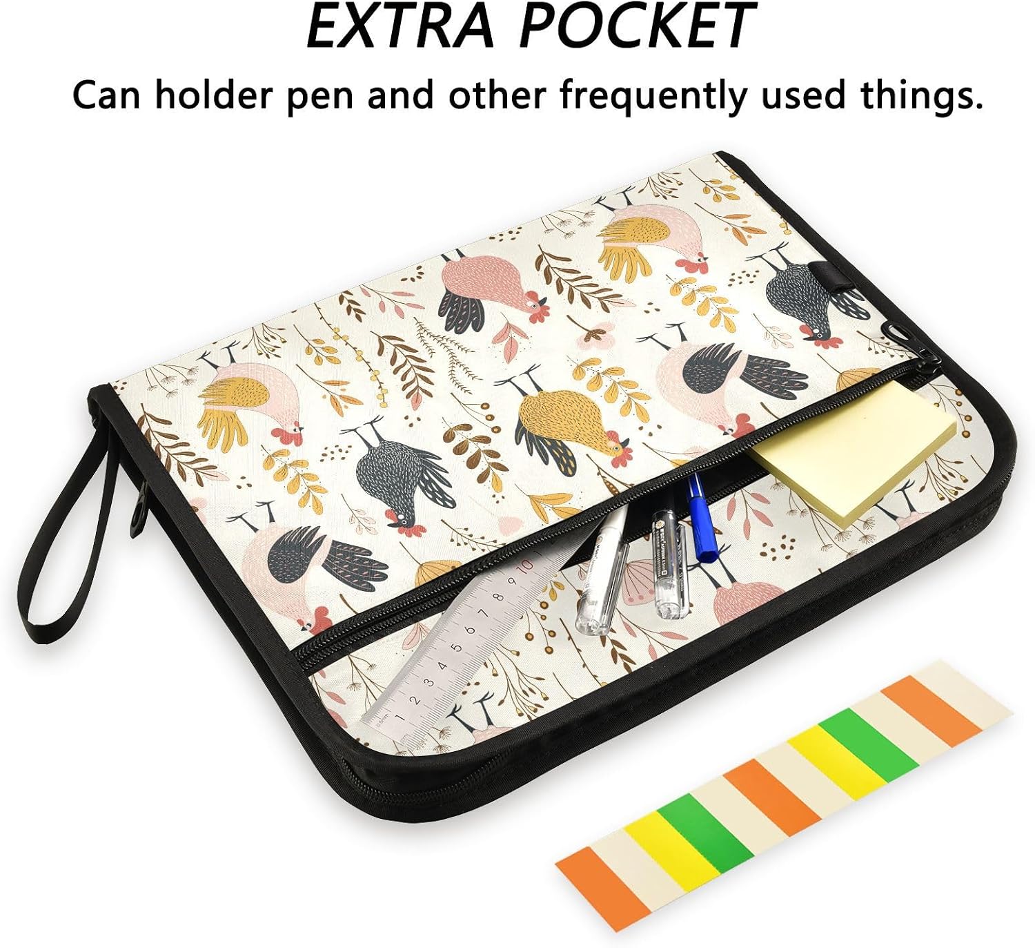 Cute Cartoon Chickens File Folders,Plastic Folders with 13 Pockets,Expandable File Folder for Documents School Students Office,Aesthetic Folder with Labels A4 Letter Size