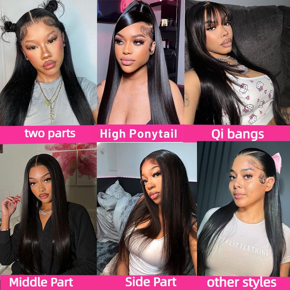 28 Inch Lace Front Wigs Human Hair 200 Density 13x4 HD Lace Front Wigs Human Hair Pre Plucked Glueless Wigs Human Hair for Women Straight Lace Frontal Wigs Natural Color