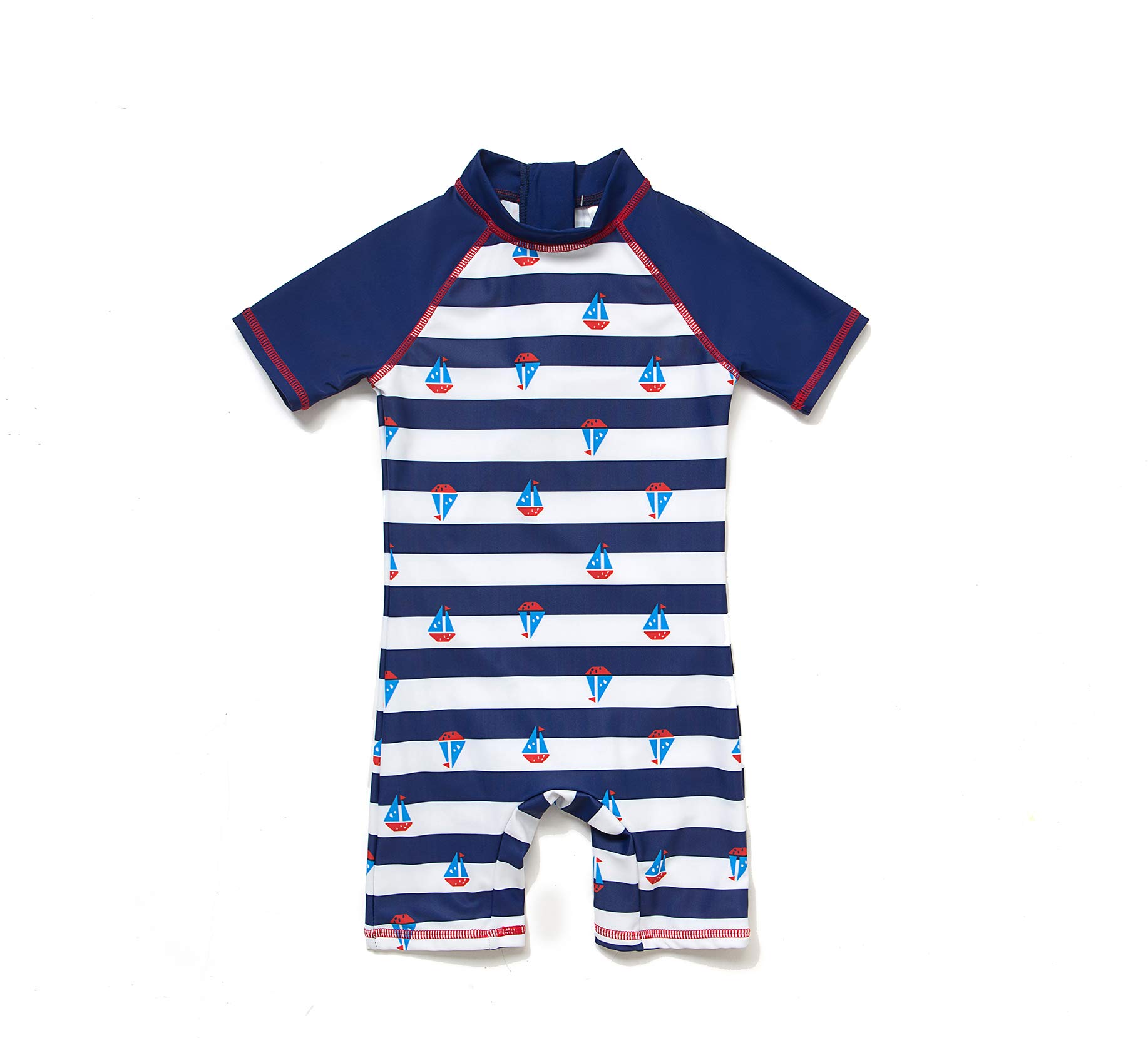 Traje de sol para bebé niño con protección solar UPF 50+, todo en uno, con cremallera, traje de baño con sombrero de sol (blanco, 18-24 meses)