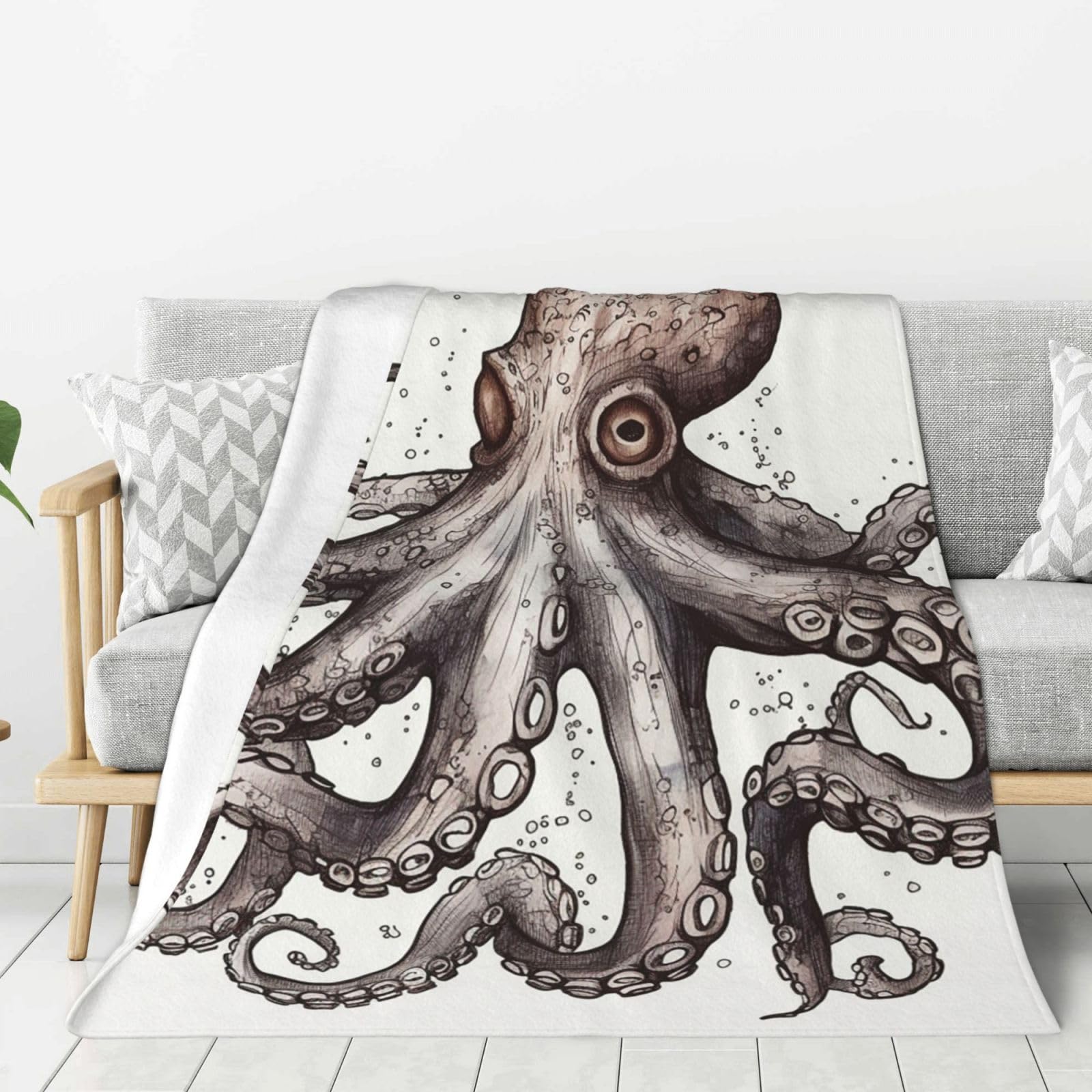 Octopus Throw Blanket Plush Flannel Fleece Blanket, Soft Lightweight Cozy Blankets 40"X30" for Bed Couch Sofa Travel