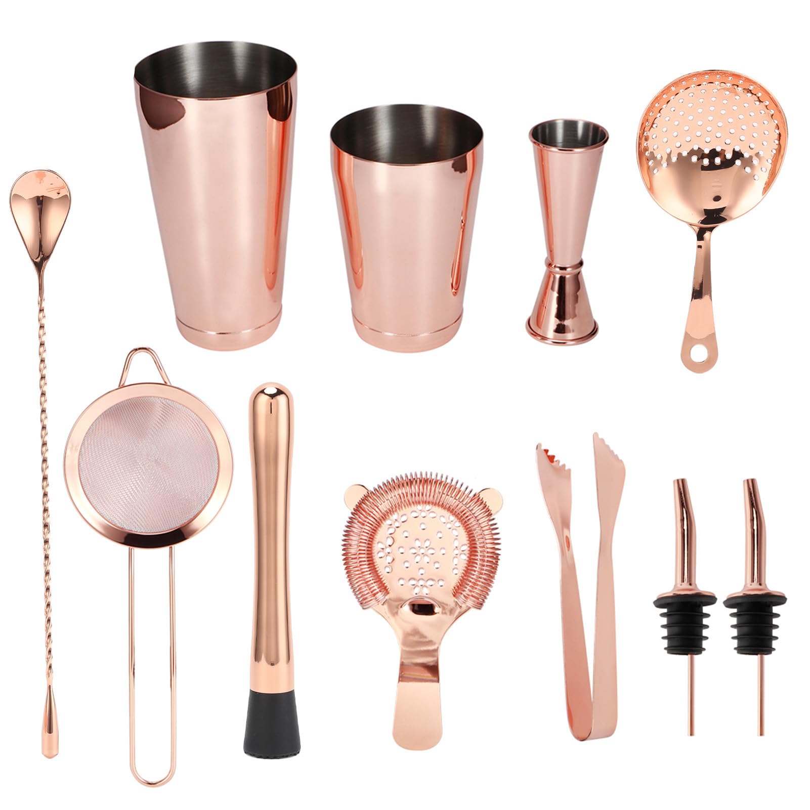 Cocoarm Coctelera de Acero Inoxidable, Kit de Barman, 11 Piezas con Colador de Cóctel, Buen Sellado, Vertido sin Goteo para el Hogar, Bar, Fiesta, Principiantes y Amantes de los Cócteles (Oro Rosado)
