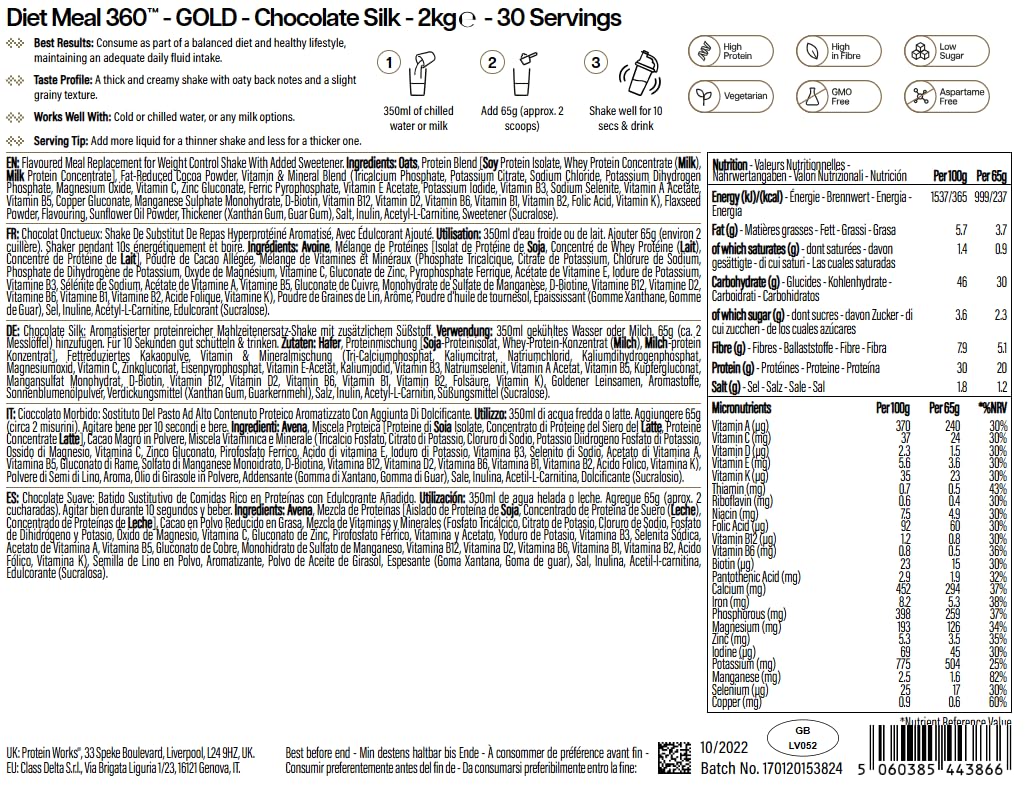 The Protein Works – Substitut de Repas Hyperprotéiné – Riche en Protéines et Nutriments – Shaker Et Cuillère Doseuse Gratuits - Chocolat Onctueux - 2kg