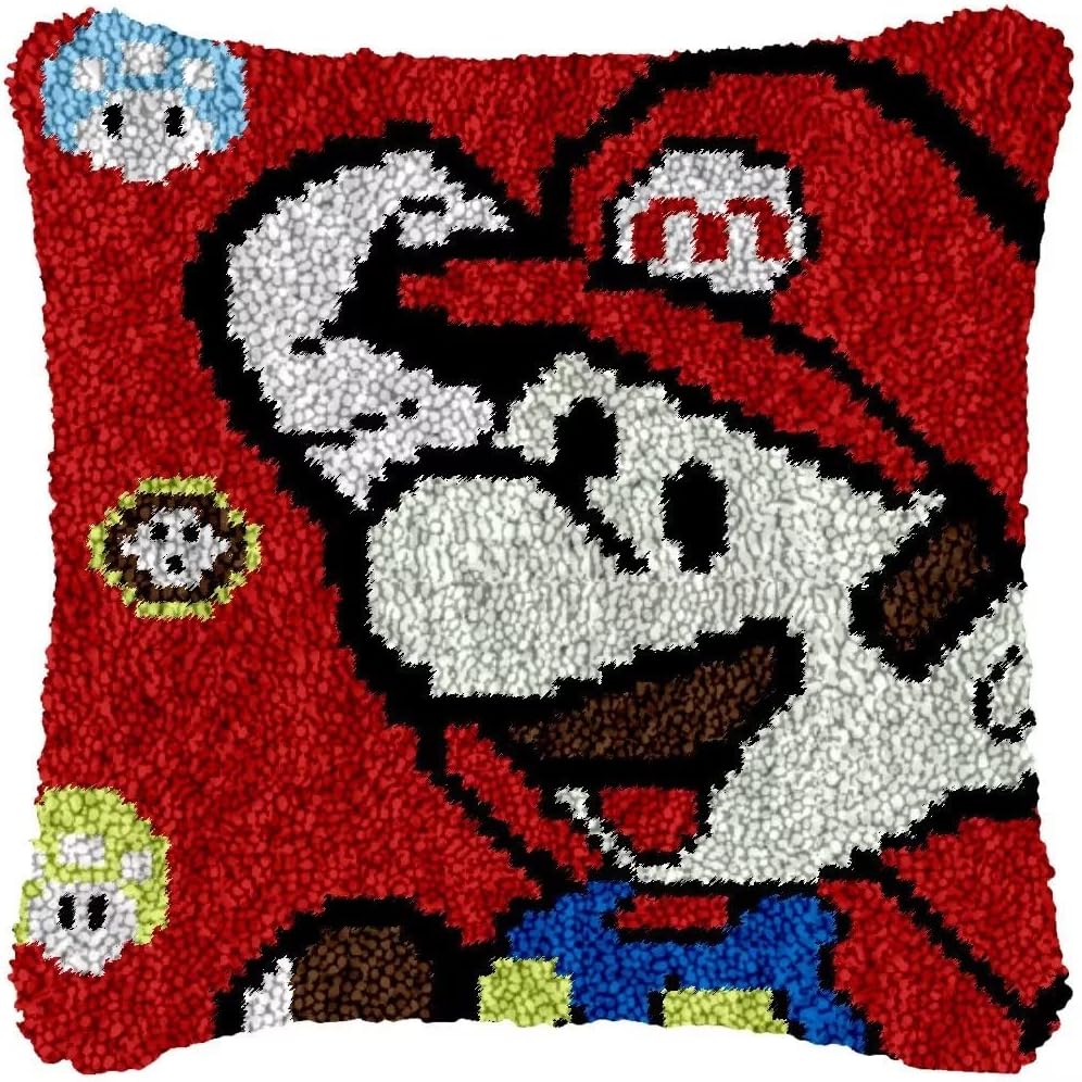 ROCKY&CHAO Mario Latch Hook Cushion Kits, Latch Hook Pillow