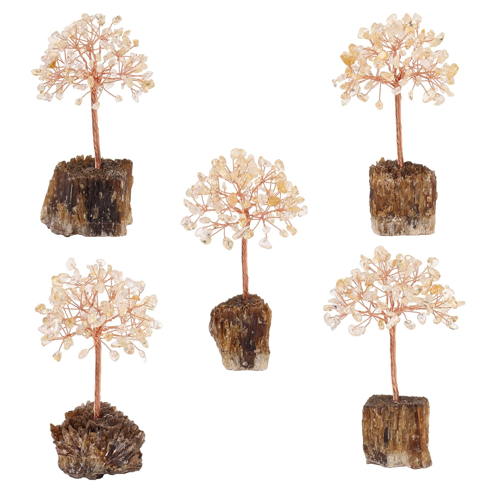 mookaitedecor Natural Citrine Crystal Money Tree on Amber Calcite Cluster Base Feng Shui Stone Tree Ornament for Abundance Reiki Home Room Decor Semi Precious Gemstone Bonsai Tree Raw Crystal Gift - Image 3