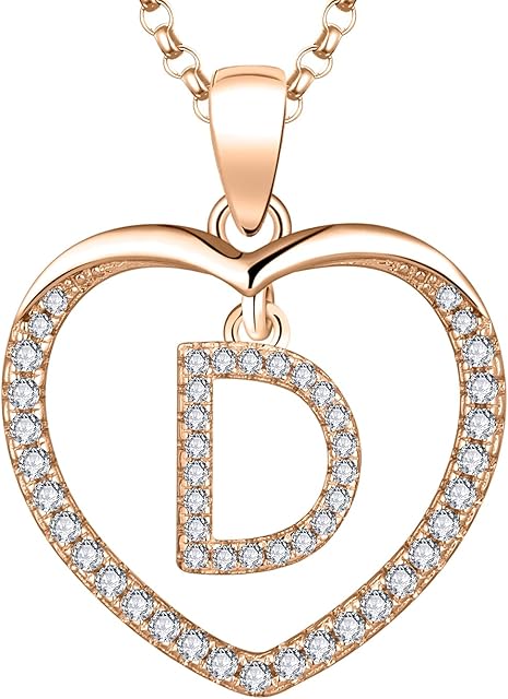 JO WISDOM Women Heart Necklace,925 Sterling Silver 26 Letters Alphabet Pendant Necklace with 3A Cubic Zirconia Personalized Jewellery Gift
