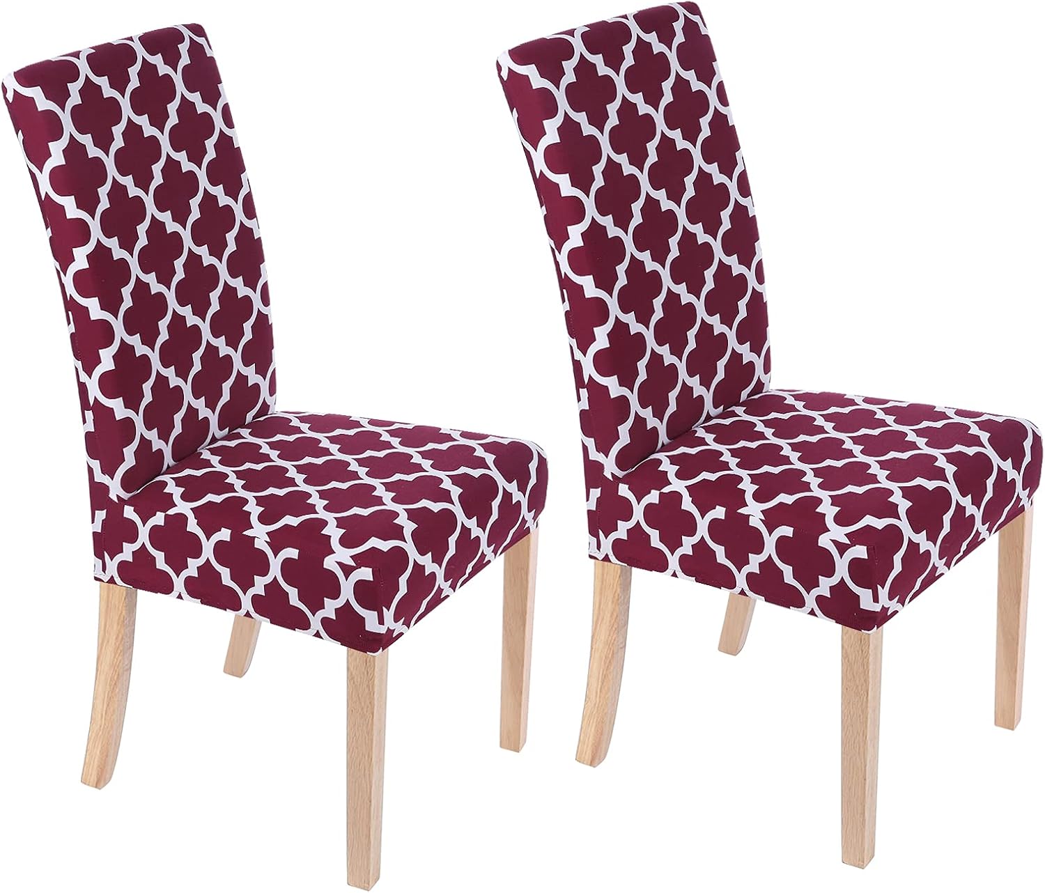 smiry Chair Covers for Dining Room Set of 2, Morocco Printed Stretchy Dining Room Chair Covers, Washable Parsons Chair Slipcovers for Kitchen, Home, Party (Morocco Wine Red)