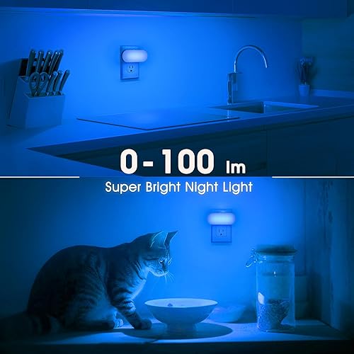 Miniatura 7 de DORESshop Luz nocturna azul, encendidoapagado automático, brillo ajustable de 0-100 lúmenes, enchufe regulable en la pared luz nocturna para