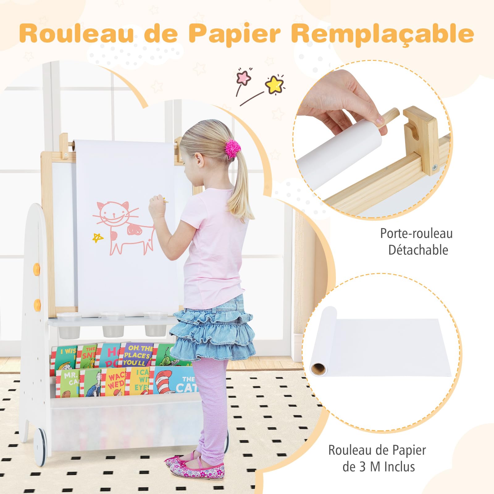 COSTWAY 4 en 1 Tableau Enfant avec Tableau Noir & Magnétique Réglable
