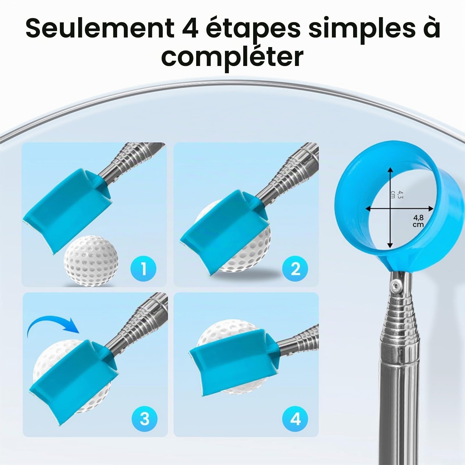 Retriever de balle de golf télescopique en acier inoxydable pour une récupération facile de l'eau Bleu 3,7 m