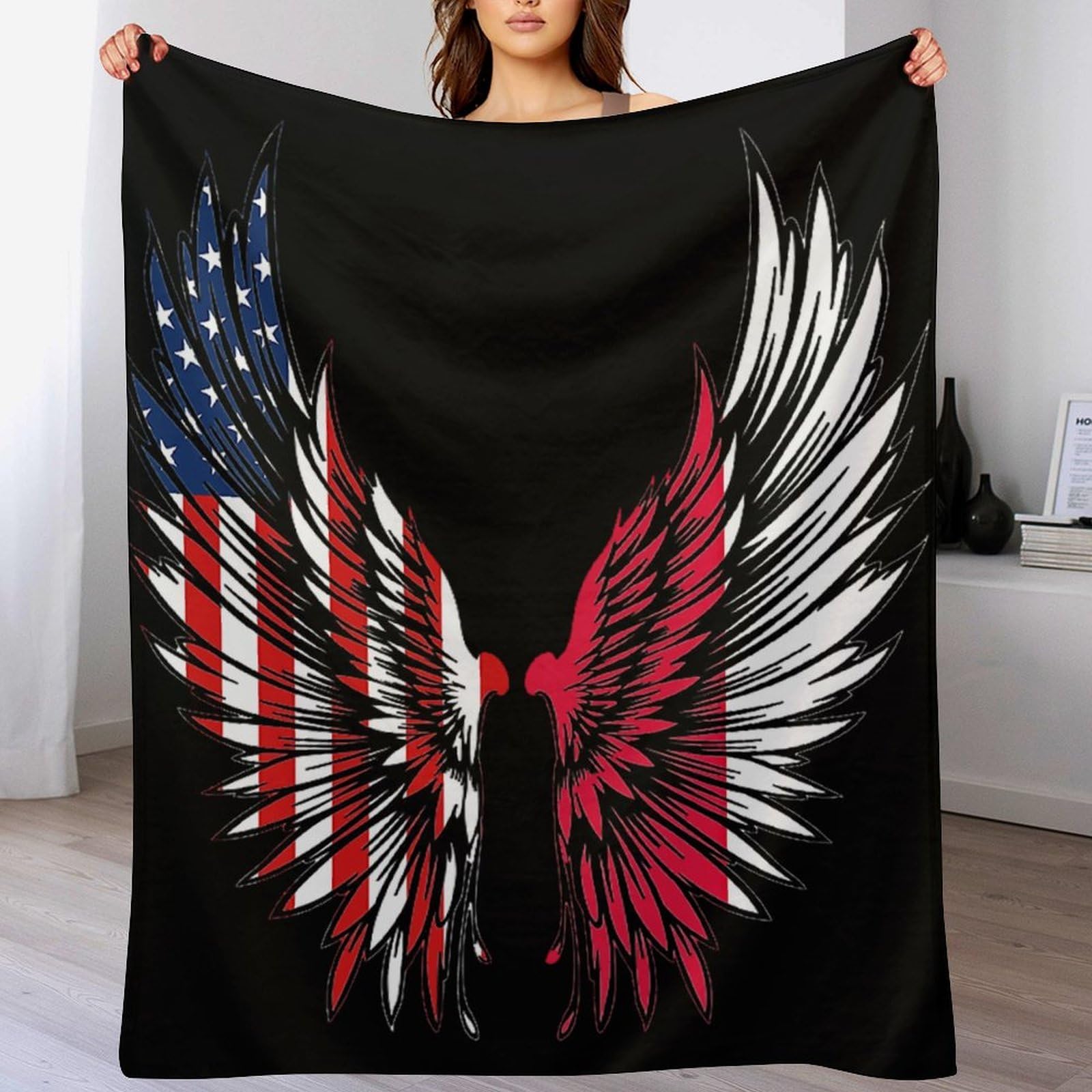 Vintage America Poland Polish Wing Angel Flag Throw Blanket for Men Women Soft Fuzzy Lightweight Plush Blankets for Bed Couch Sofa Bed Throws 50" X 60