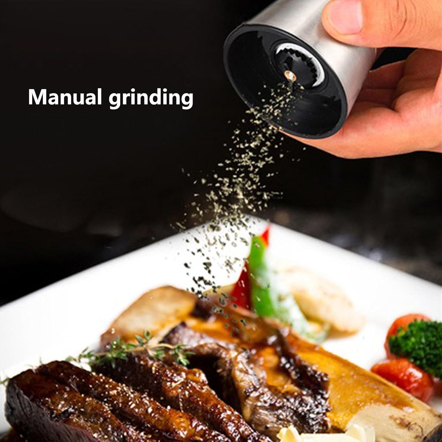 手動ペッパーグラインダー ダストカバー付き 粗さ調節可能 ペッパーシェイカー ステンレススチールハウジング 透明なガラス容器 お気に