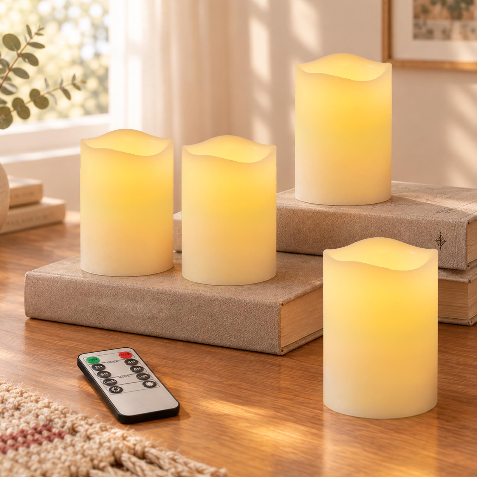 Homemory LED Real Wax Candles Set of 4 with Remote Control and Timer
