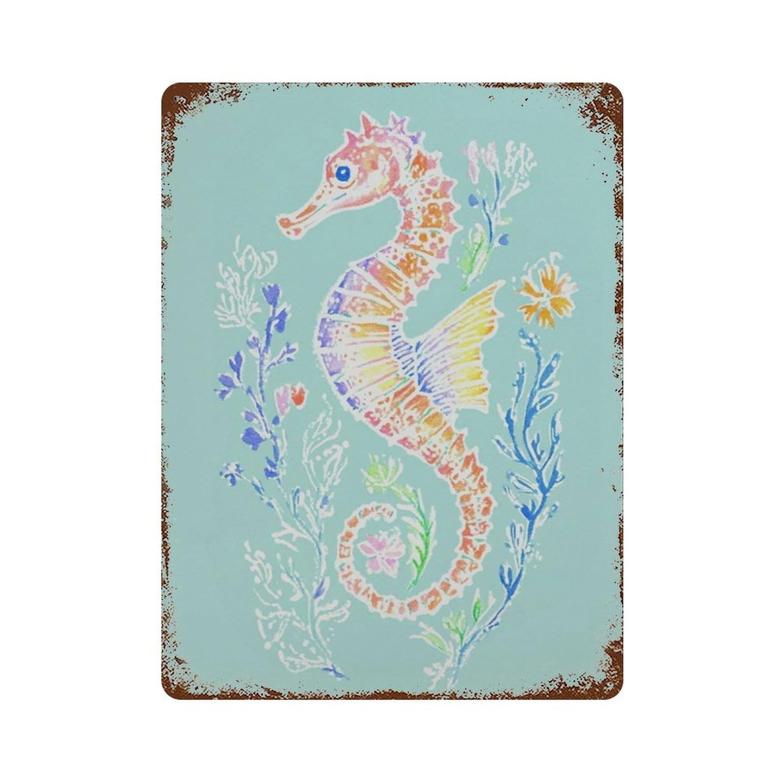 xiaoxiaoshen Seahorse Colorful Ocean Coastal Marine Wall Decor Art Metal Tin Poster Modern Home Decor Art Home Bar Shop Decorations Vintage Sign 40x30cm