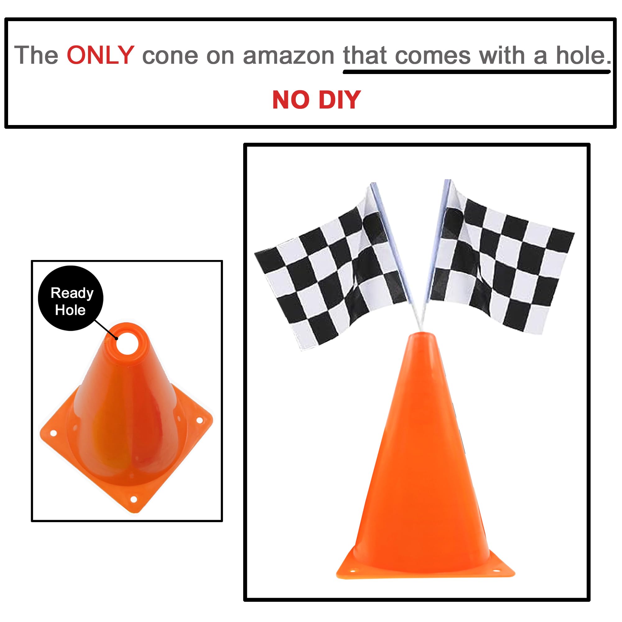 Racing Cars Birthday Decorations,Racecar Centerpiece Decoration for Kids - Orange Racing Cones(12) , Checkered Flags (24), Plastic Tablecloth (54