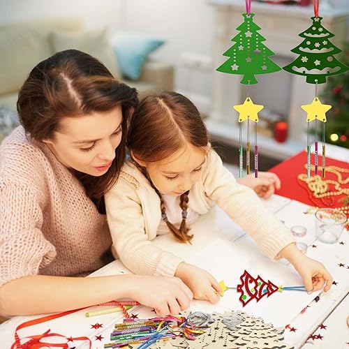 Miniatura 3 de Paquete de 12 carillones de viento para niños, kits de manualidades de Navidad, carillón de viento de madera sin terminar, adornos de árbol de