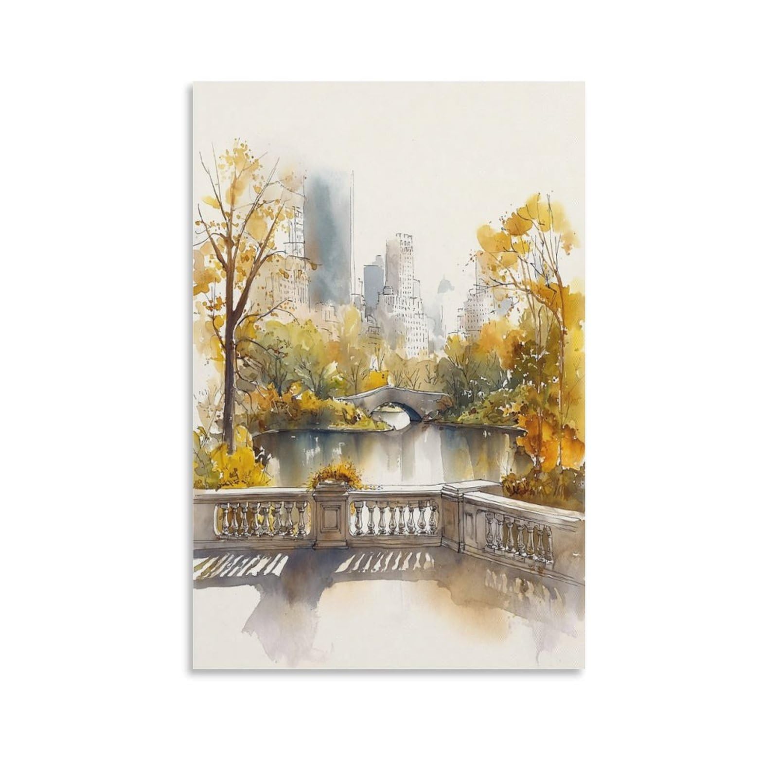 XWYMXZ Lake Eola Park Painting 20x30inch(50x75cm) Vintage Travel Poster Watercolor Canvas Art