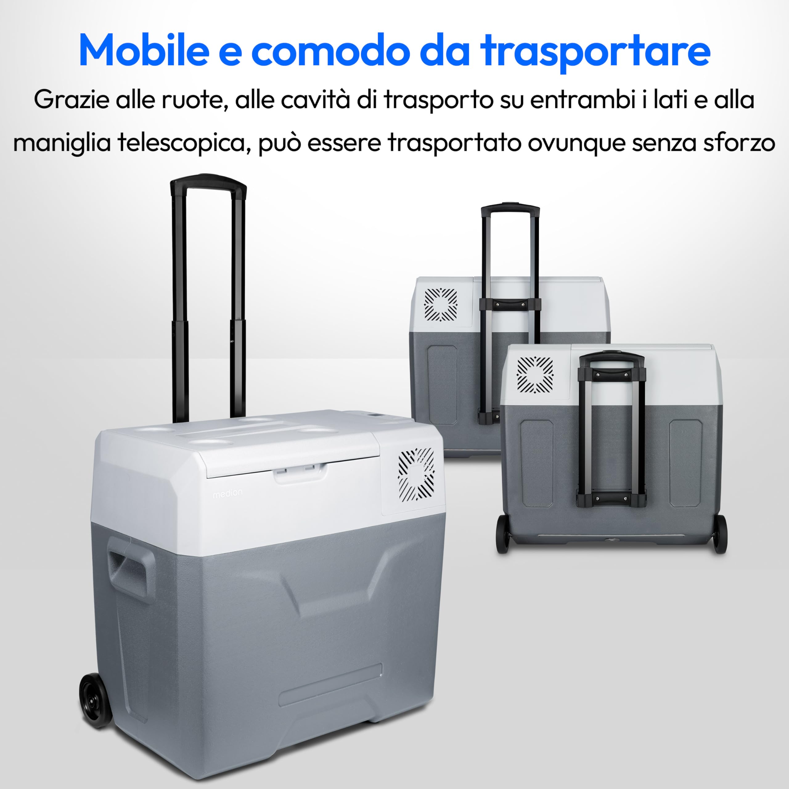 MEDION Frigo portatile con compressore (elettrico, 47 litri di spazio, 60 watt, da -20 °C a 20 °C, display a LED, USB, adattatore da 230 V a 12 V a 24 V per auto, camion, camper, campeggio MD13112)