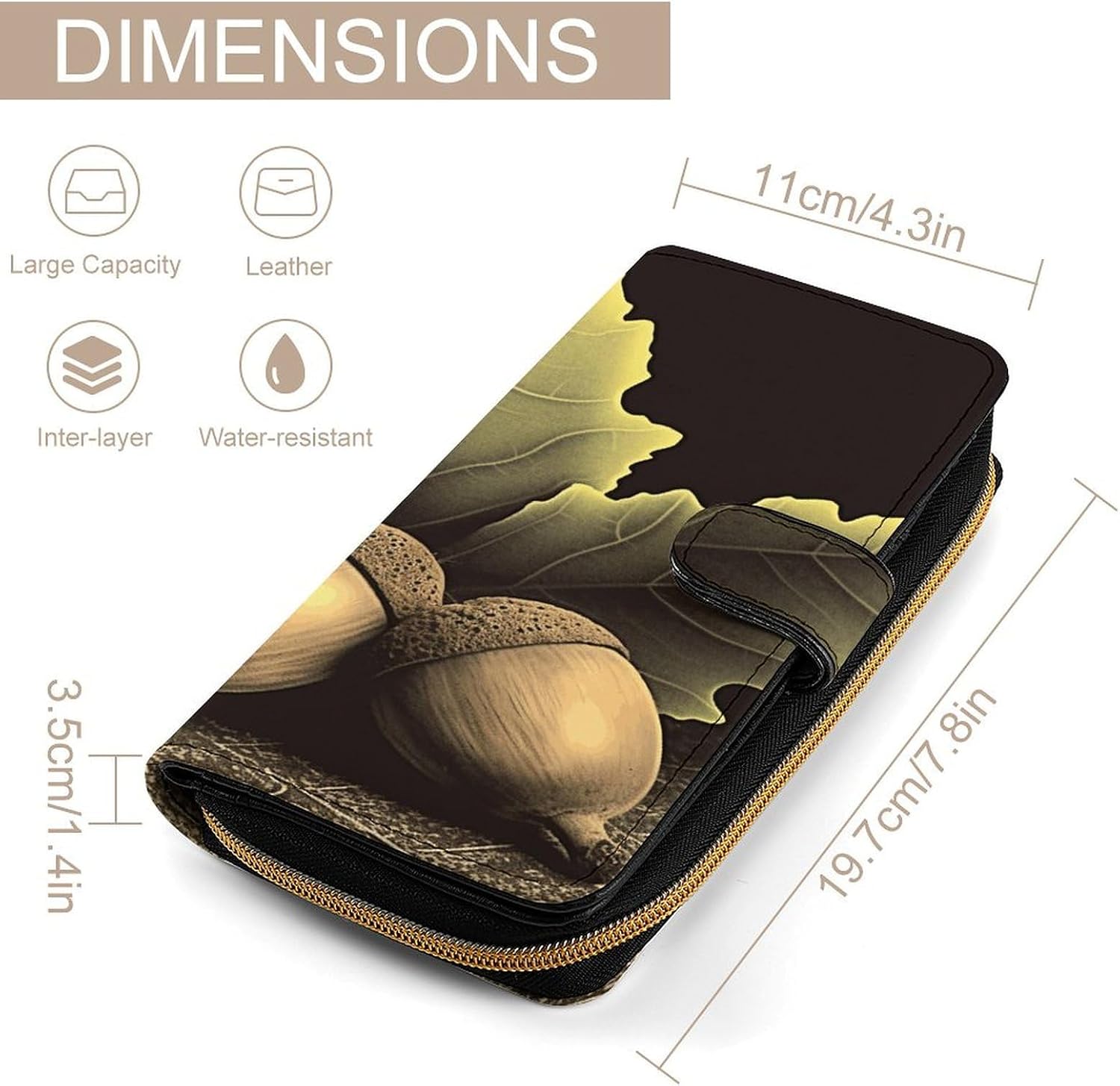 Women PU Leather Bifold Two Acorns Wallets Large Capacity Card Holder Ladies Phone Clutch Travel Purse image 2