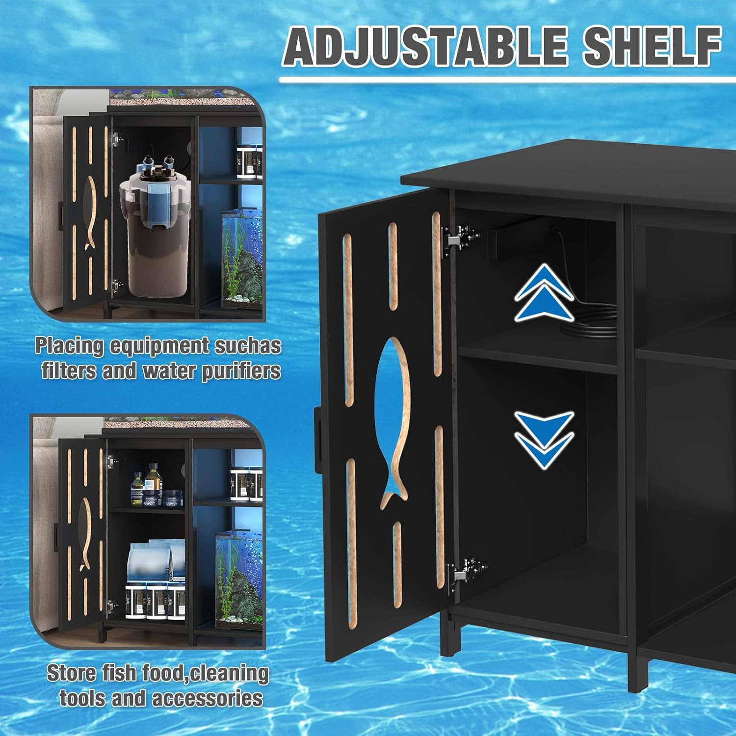 Adjustable shelf inside the cabinet of the fish tank stand