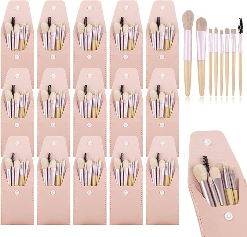 Kit HDFCLUP com 15 conjuntos de pincéis de maquiagem tamanho viagem, 8 pincéis por conjunto, lvory Beige