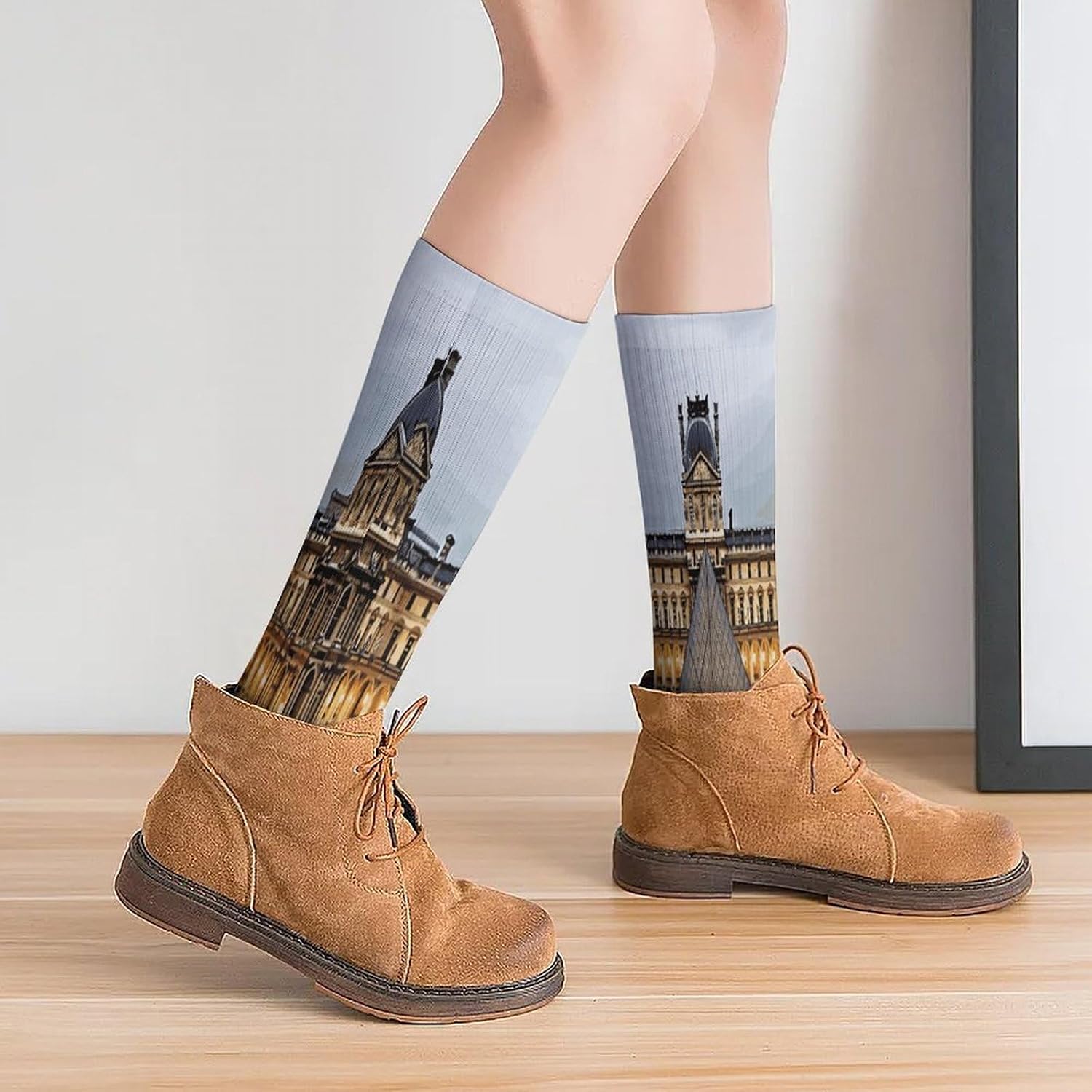 Louvre Museum in Paris Crew Socks High Stocking Thermal Socks | Tube Socks-Breathable-Moisture-Soft-wicking for Hospital Pilates Yoga for women men Grippy for office and daily walking