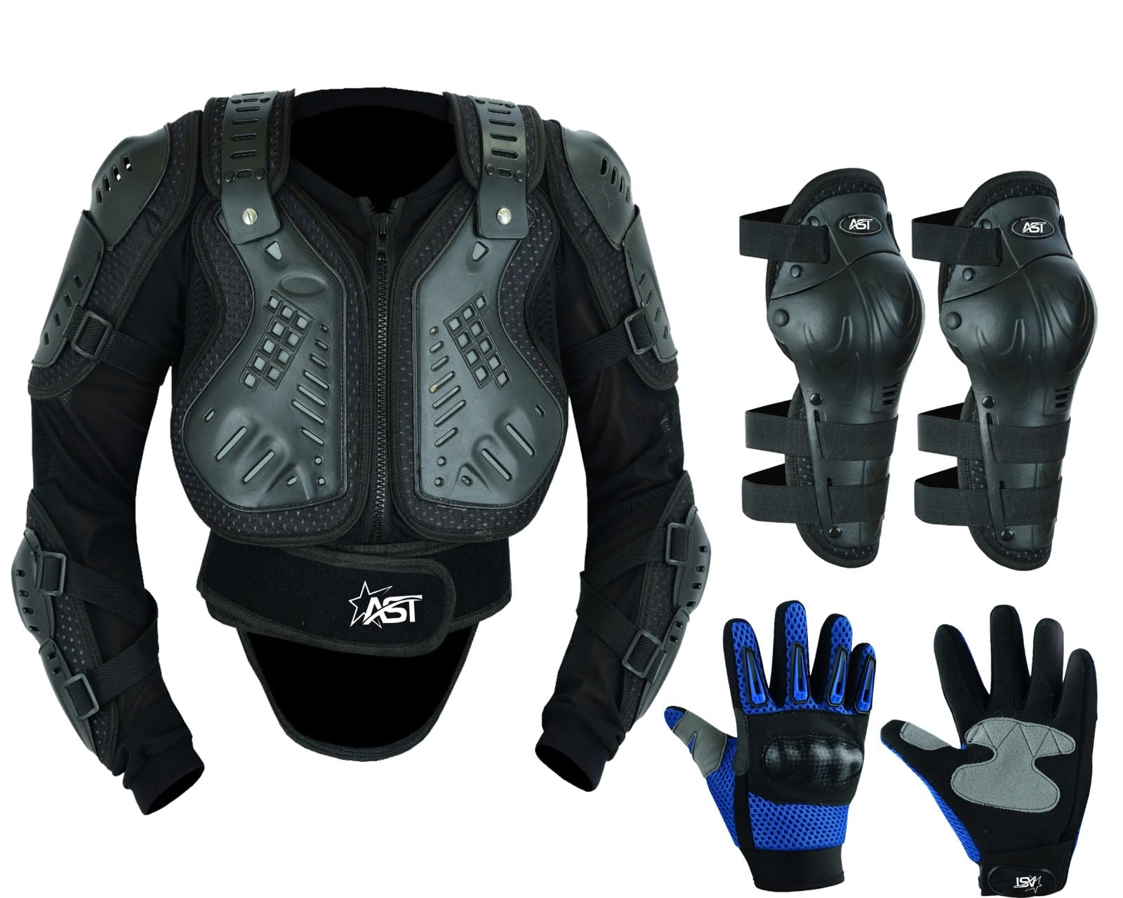 STAR ASTSTAR AST Kids Children’s Safety Protective Reflective Body Armor Suit Back Protector Great for Sporting Activities with Knee Pad & Hard Knuckle Gloves Sleeveless Suit