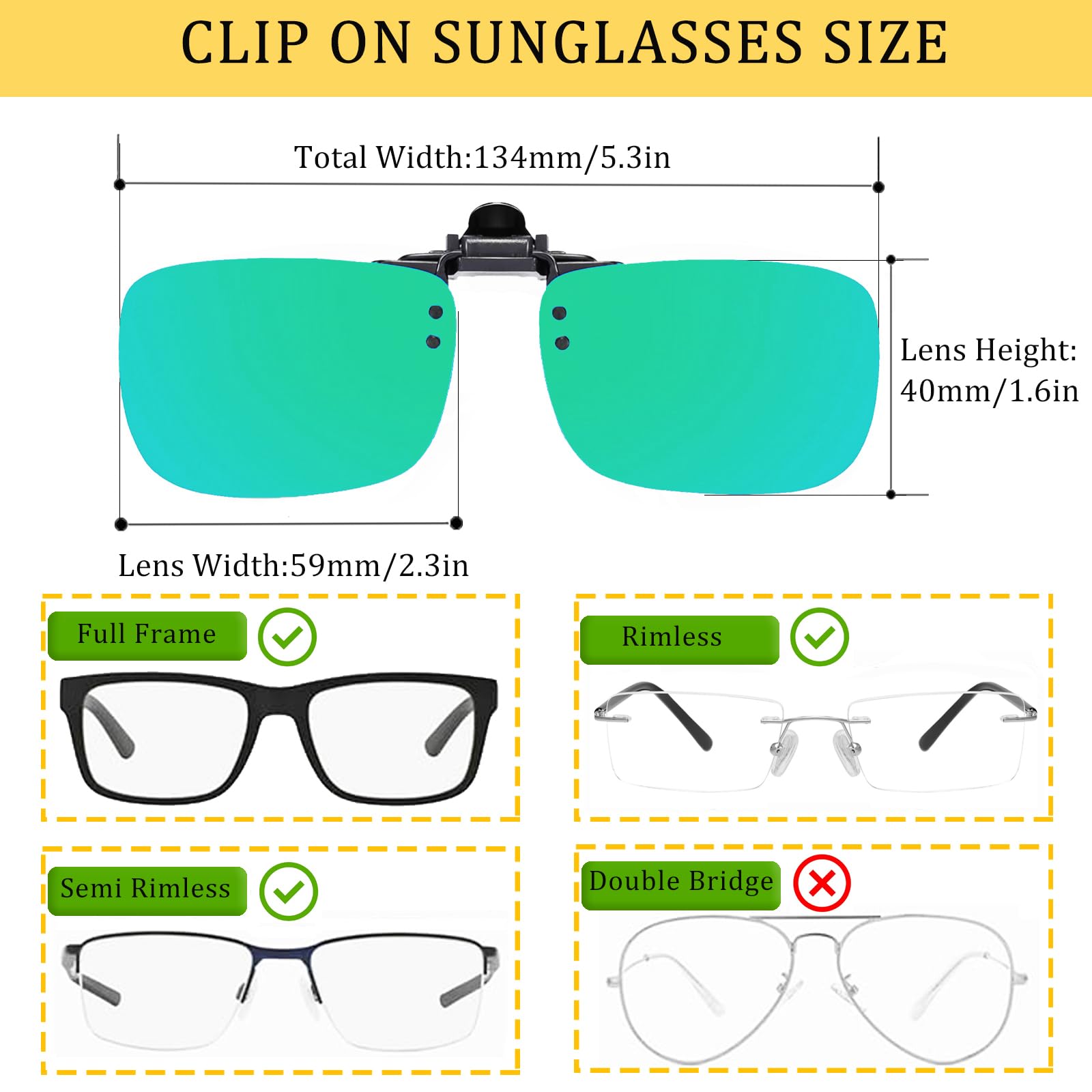 Fish Man Polarisierte Sonnenbrille zum Anklippen, blendfreie Fahrbrille für verschreibungspflichtige Brillen, Schwarz + Grün, Einheitsgröße