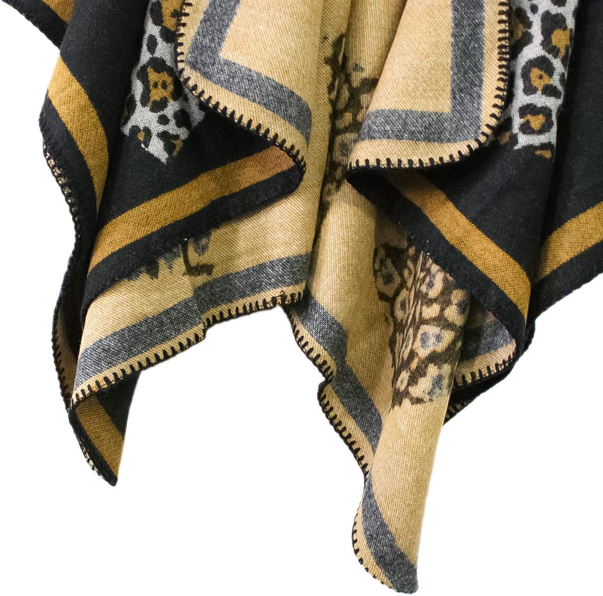 Women's Vintage Pattern Open Front Poncho Cape Shawl Winter Shawl Wraps - Image 7