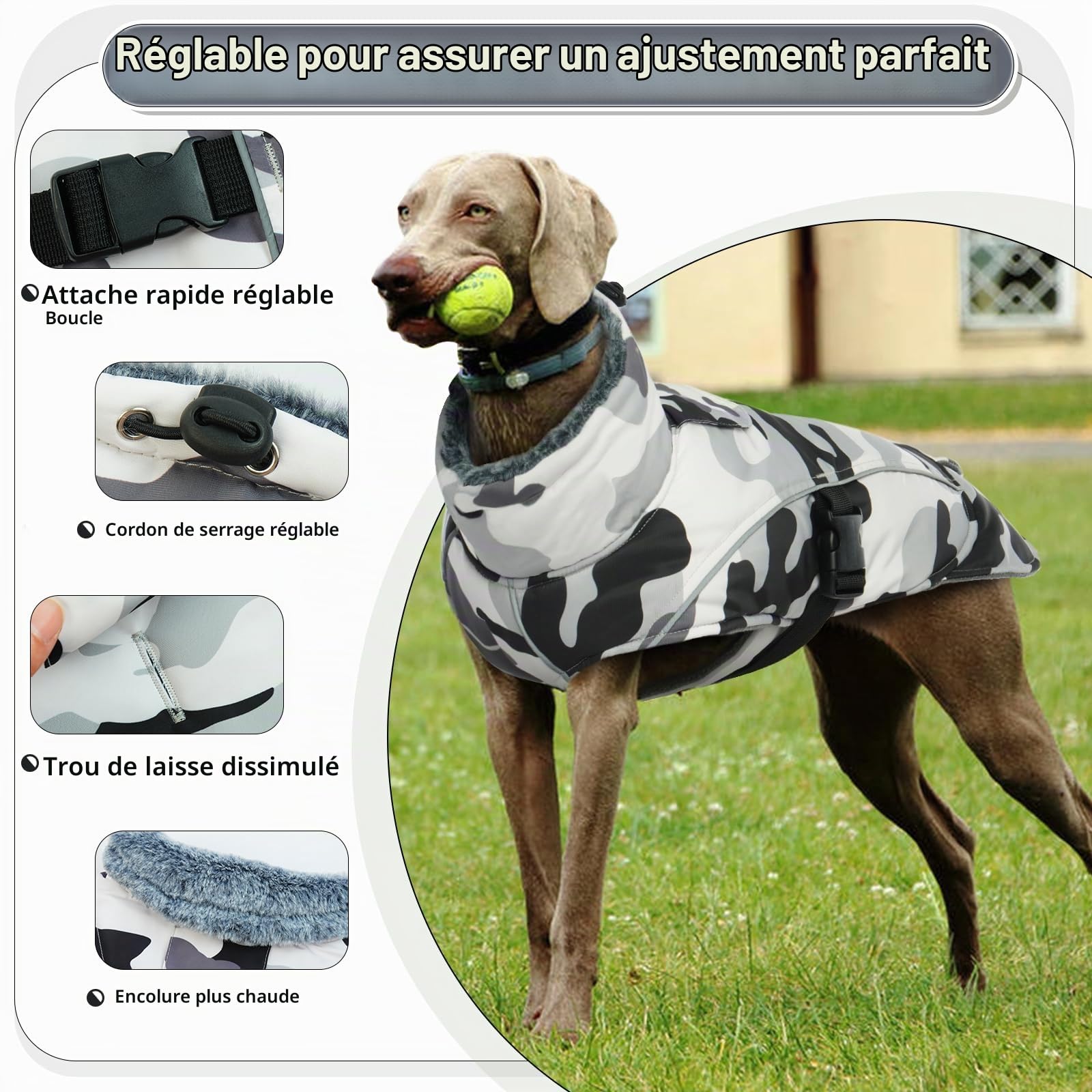 Manteau Imperméable pour Chien, Doudoune Chien Manteau Neige Chien Veste Chaud Vêtements Chiot Gilet Réfléchissant Coupe-Vent pour Petit Moyen Grands Chiens(Camouflage, 2XL)
