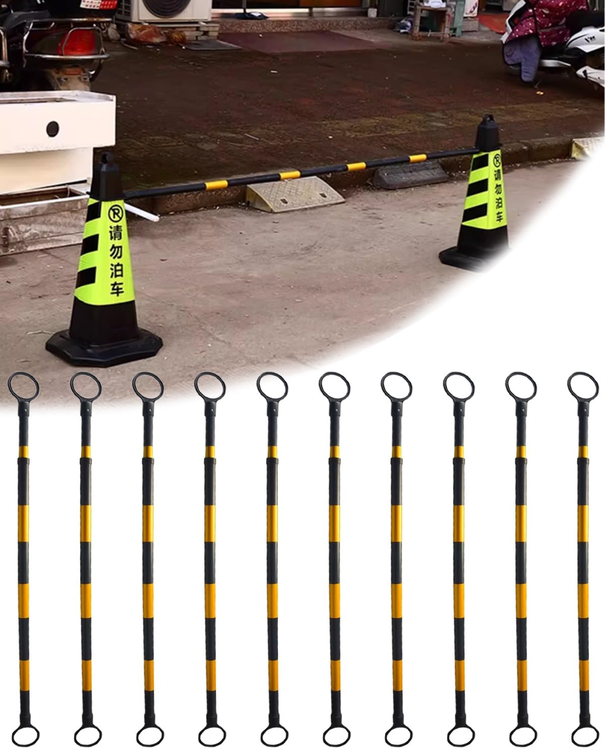 GDMDPTE Traffic Barricade Expandable Reflective Barrier Cone Bar Connectors for Parking Road Construction, Temporary Use