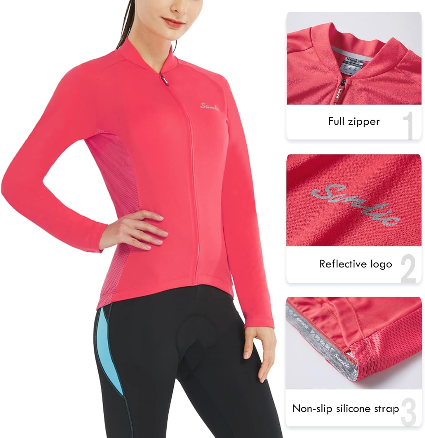 Santic Cycling Jersey Women's Long Sleeve Tops Bike Shirts Bicycle Jacket with Pockets - Image 5