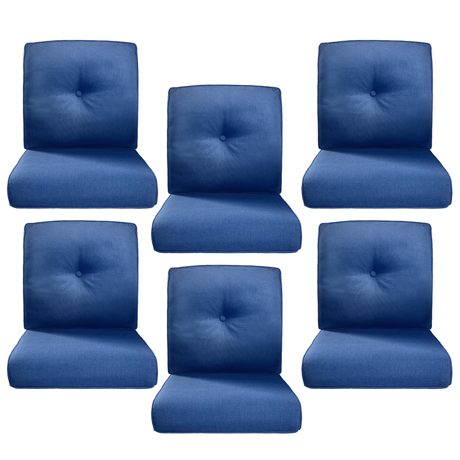 Luxury 4" Thick Outdoor Cushion Set of 6 - 22x24 Patio Furniture Cushions with 28D High-Density Foam, Water-Resistant &amp; Fade-Resistant Fabric, Removable Covers for Patio Furniture Sofa Couch -Blue