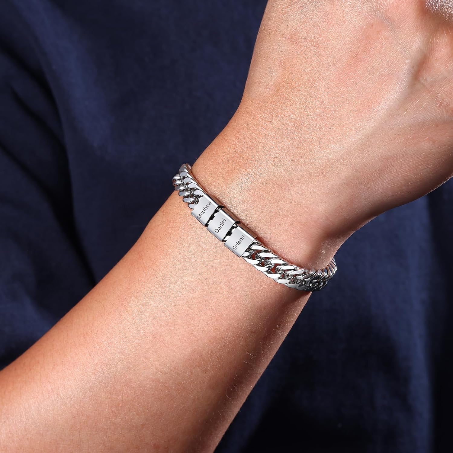 Personalized Bracelet for Men Stainless Steel Custom Name Bracelets Gifts for Dad Husband Son Boyfriend