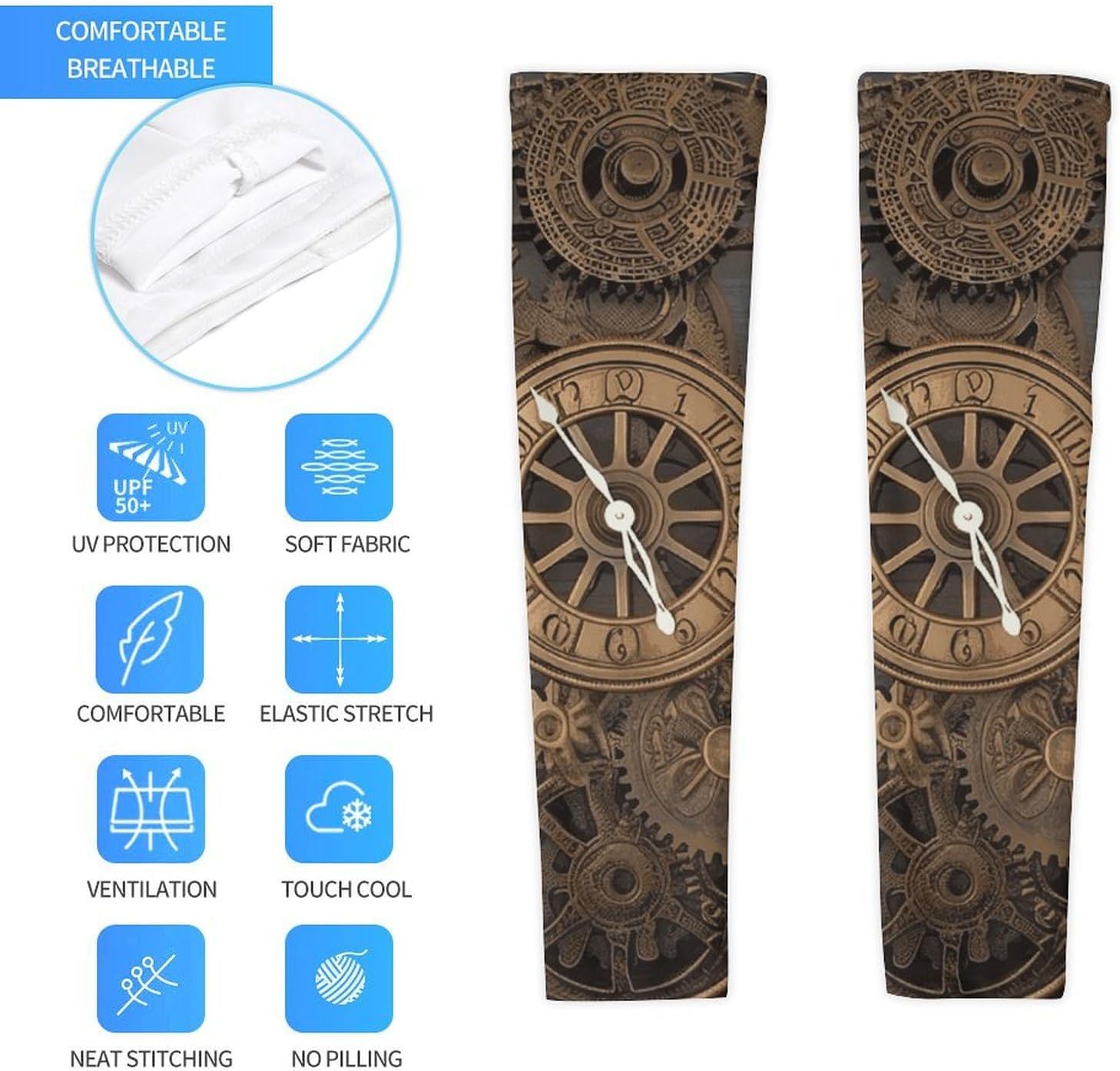Steampunk Gears Clock Arm Sleeves for Men Women Sun Protection Sleeves Cooling Compression Arm Covers for Sport
