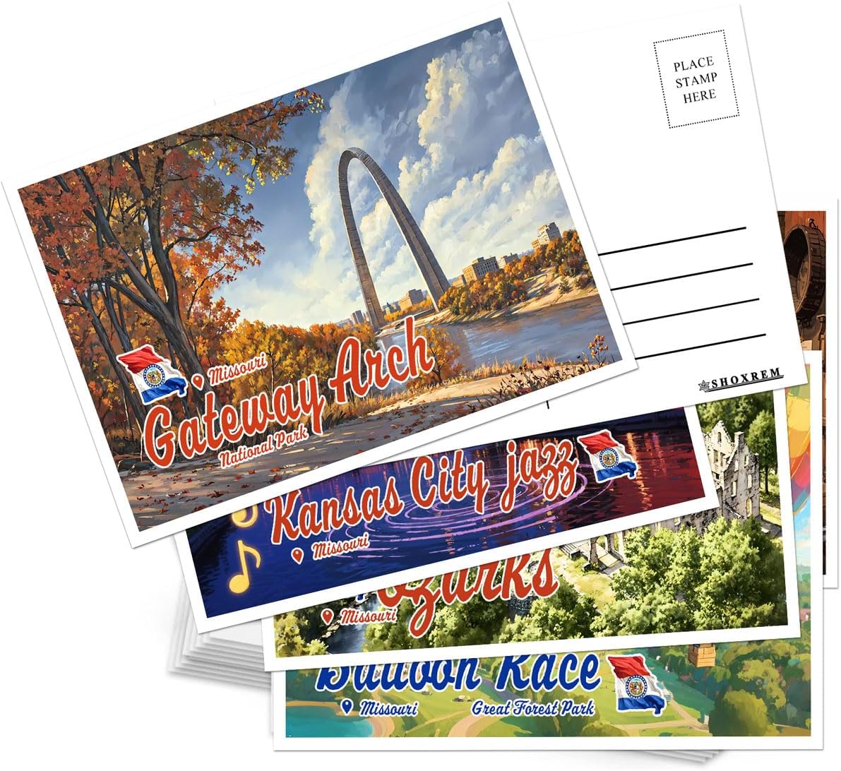 SHOXREM Missouri Postcards Set of 24, 4x6 Retro Travel Landmarks