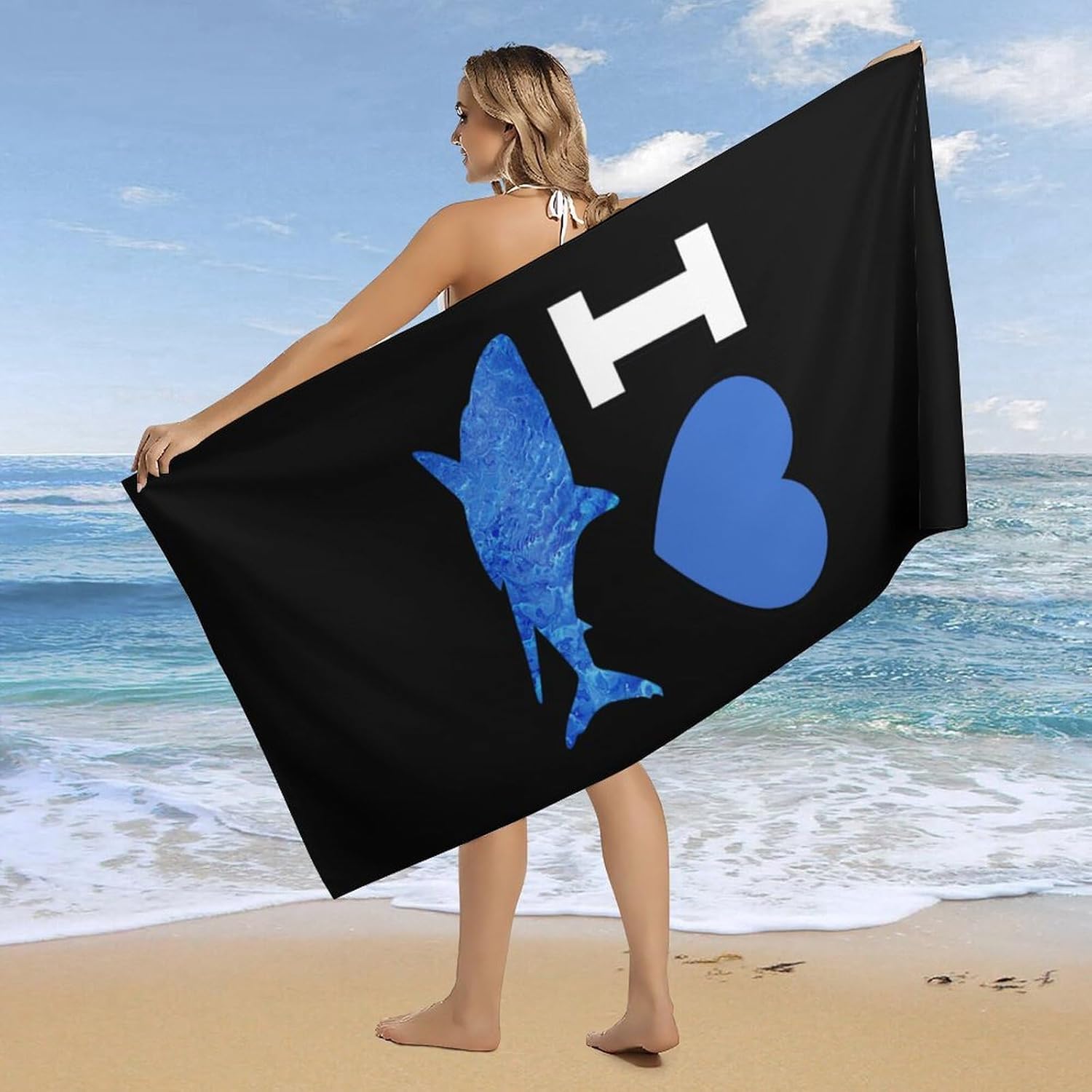 I Love Sharks Beach Towels Oversized Jumbo Large Yoga Bath Towel for Pool Yoga Swim Body 160x80cm