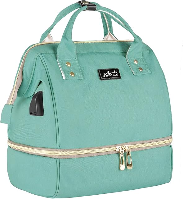Viedouce Nappy Backpack, Changing Nappy Bag, Lunch Bag Insulated, Picnic Bag for Travel, Waterproof Oxford Baby Travel Diaper Mummy Bag Backpack with Charging Port (Cyan,8L)