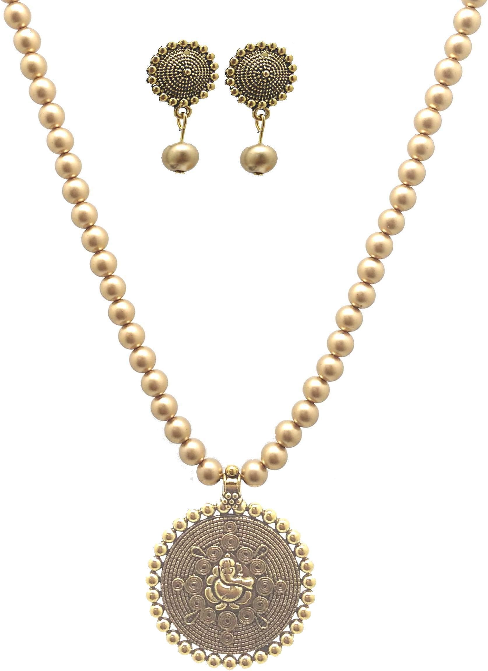 MDS FASHIONS Plastic Copper Color Beads with Antique Dollar and Earring Set for Beautiful Woman (MDS-1053)